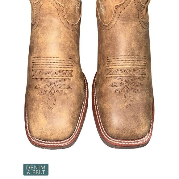 NEW Laredo Distressed Leather Western Boots Tan Broad Square Toe Cowboy Ranch 12 main image 11